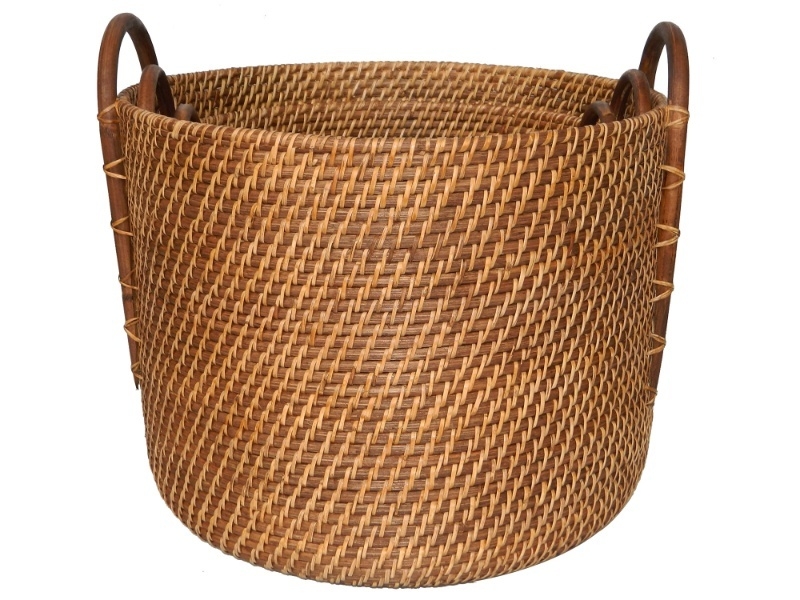 Custom-made Round Rattan Storage Baskets with Handles - 3-Piece Nesting Set